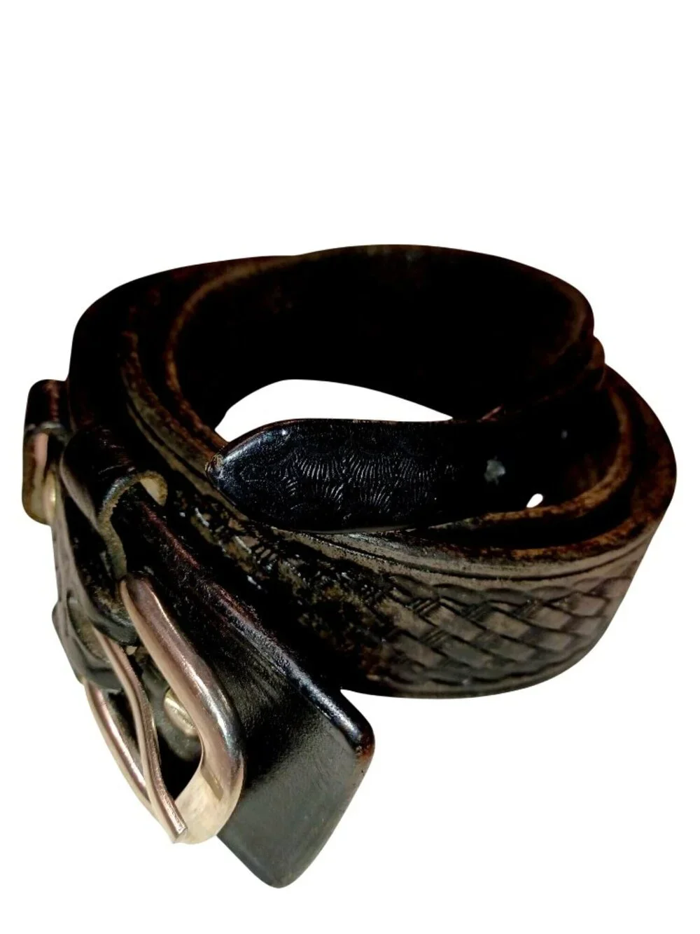 Belt Western Billet Black Ranger Basket Weave Leather Solid Brass Buckle Mens 42